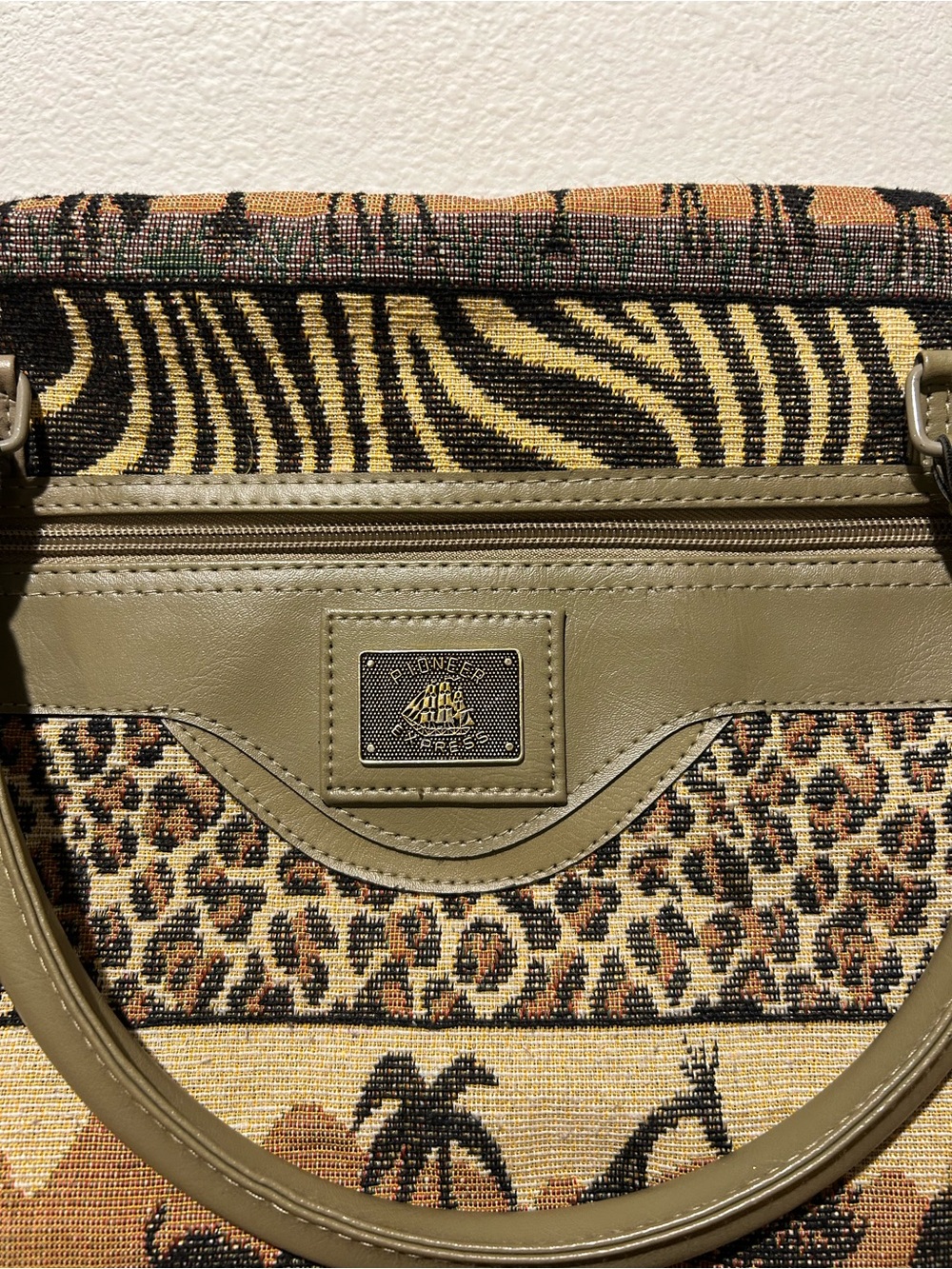 Safari-Print Travel Tote in Olive & Tan - Picture 2 of 12